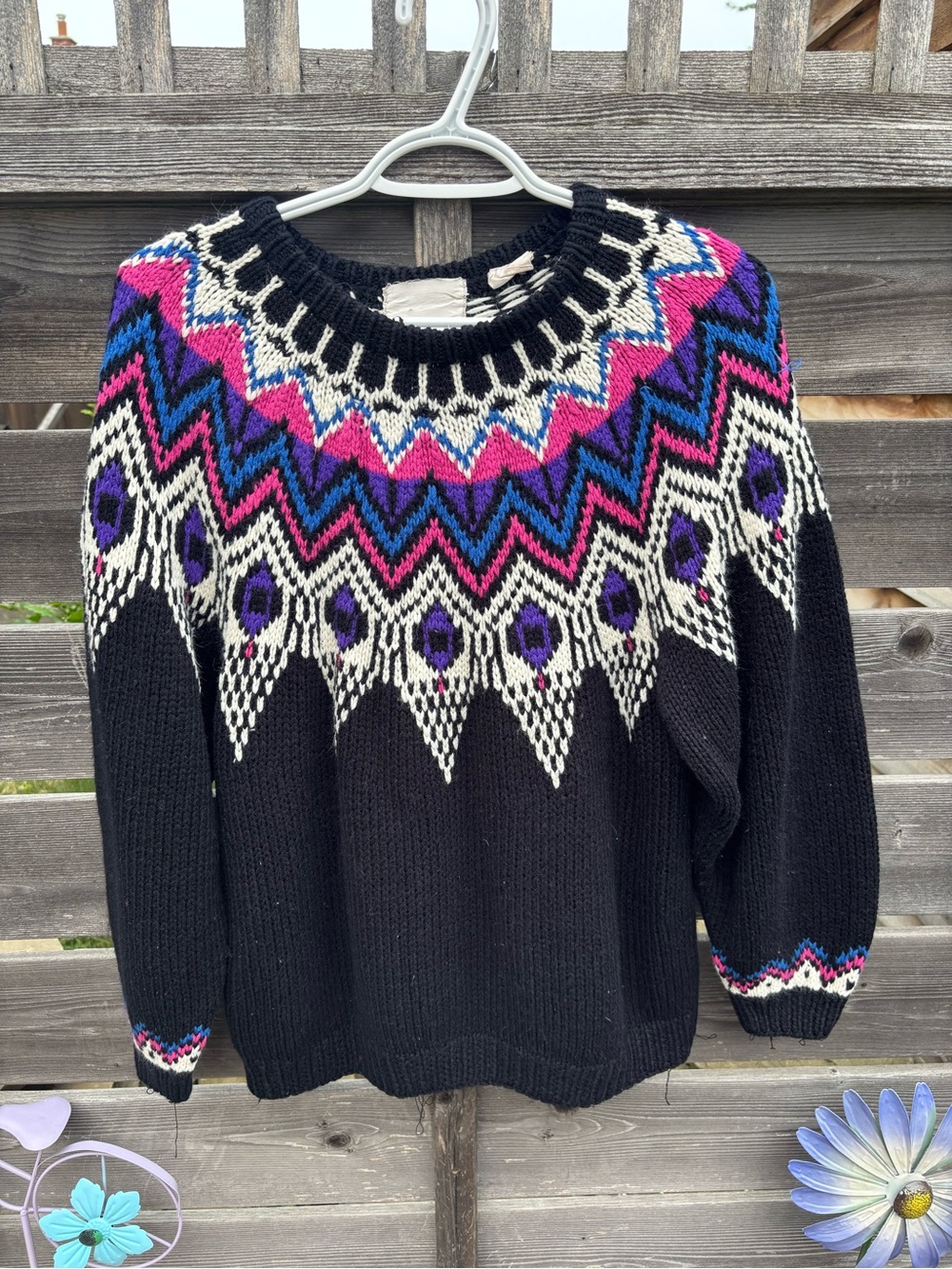 Black Multicolor Nordic Yoke Sweater - Women